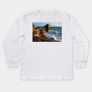 Pulpit Rock and stormy seas Kids Long Sleeve T-Shirt